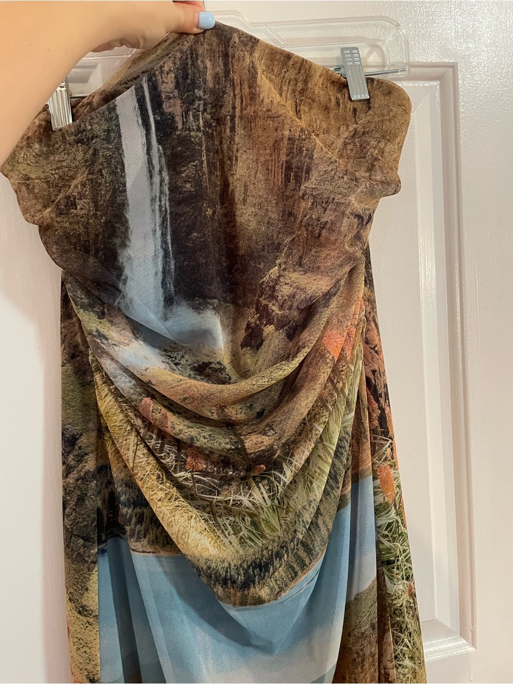 Vintage Strapless Scenic Print Draped Maxi Dress - Picture 3 of 9